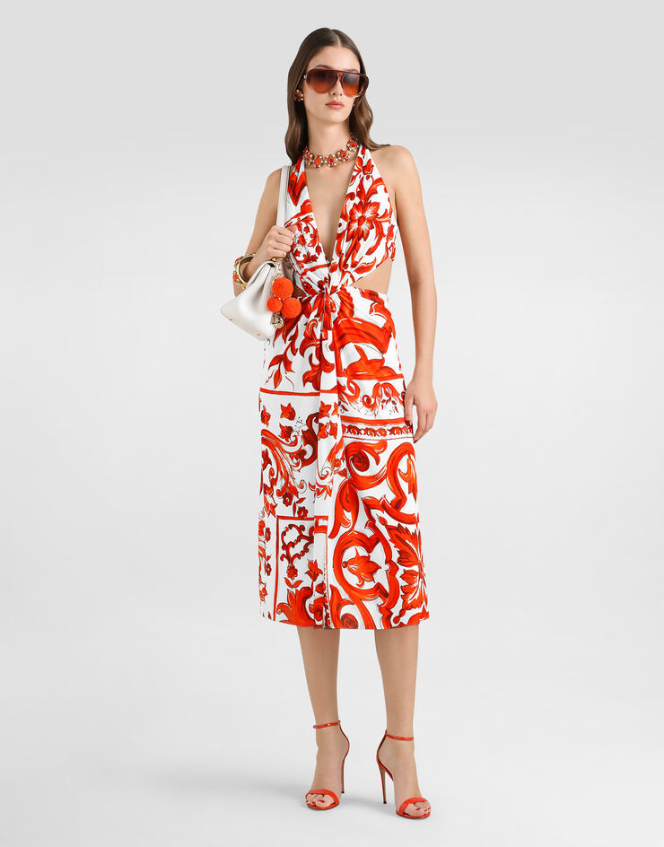 Dolce & Gabbana Majolica-print viscose organzine long dress Multicolor F614WTFS8DR