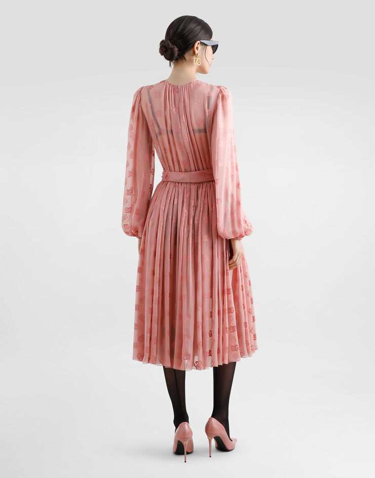 Dolce & Gabbana DG 徽标烧花提花真丝中长连衣裙 Pink F6AOJTFJTBR