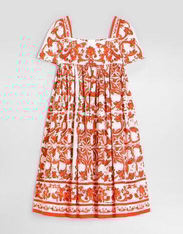 Dolce & Gabbana Платье из поплина в принте майолика Multicolor L54DH3G7P4N