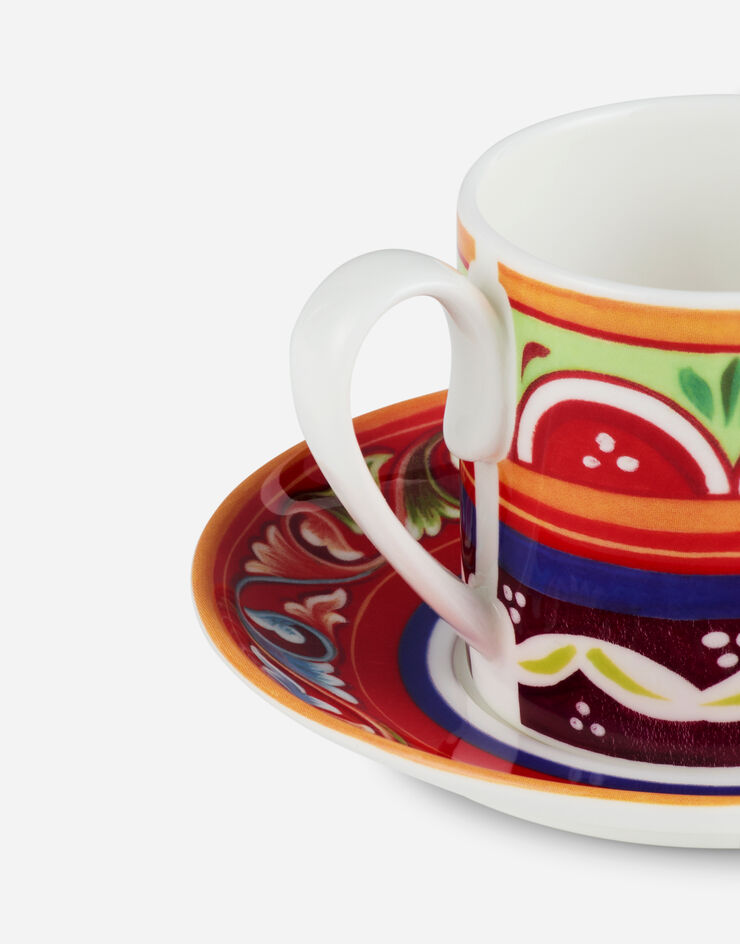 Dolce & Gabbana Tazza Caffè con Piattino in Porcellana Fine Multicolore TC0S01TCA04