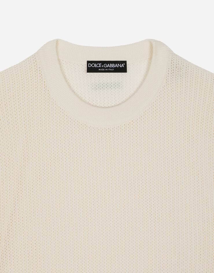 Dolce&Gabbana Pull en coton avec étiquette à logo Blanc GXQ40TJBCAB