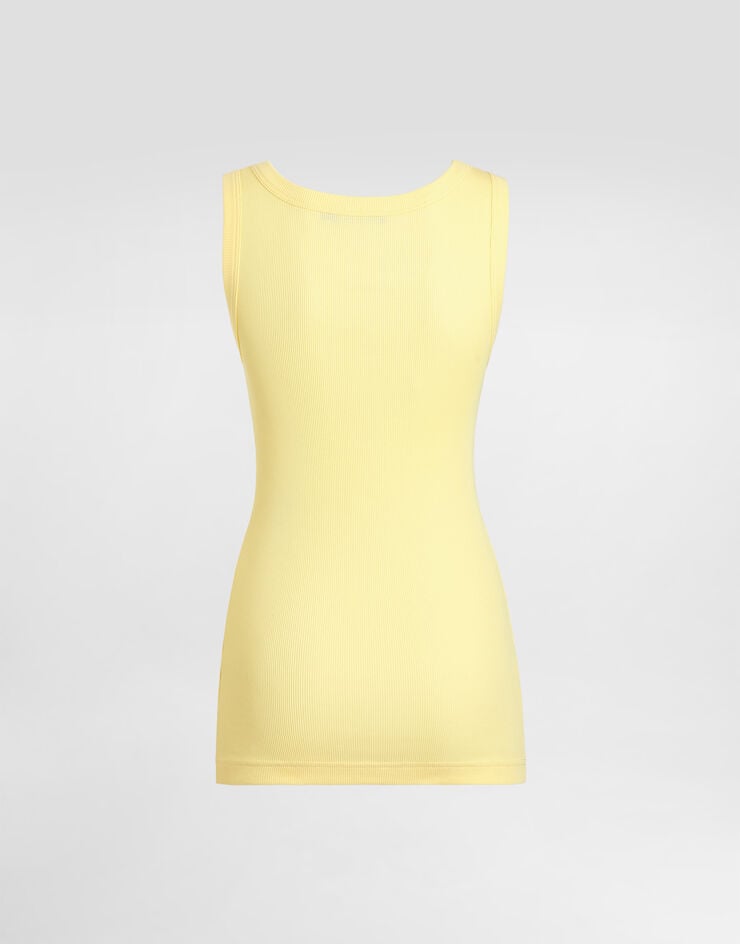 Dolce & Gabbana قميص دون أكمام من جيرسي مضلع بشعار Yellow F8W62TFU7AV