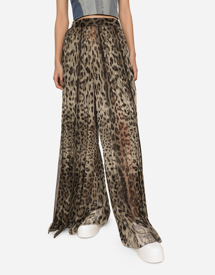 Dolce & Gabbana Falda pantalón de chifón con estampado de leopardo Estampado Animalier FTBWQTFSSEP