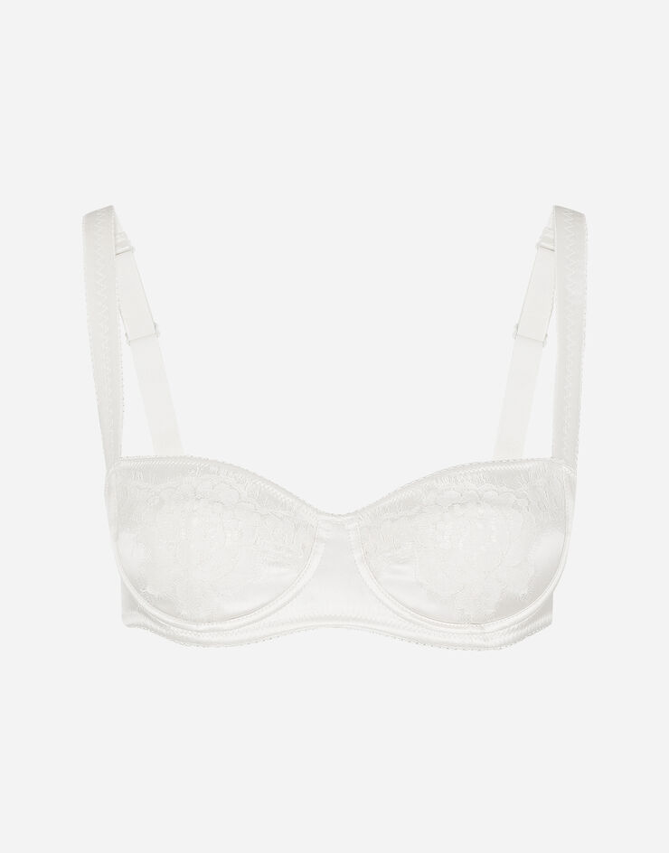 Semi-padded satin balconette bra with lace in White for Women