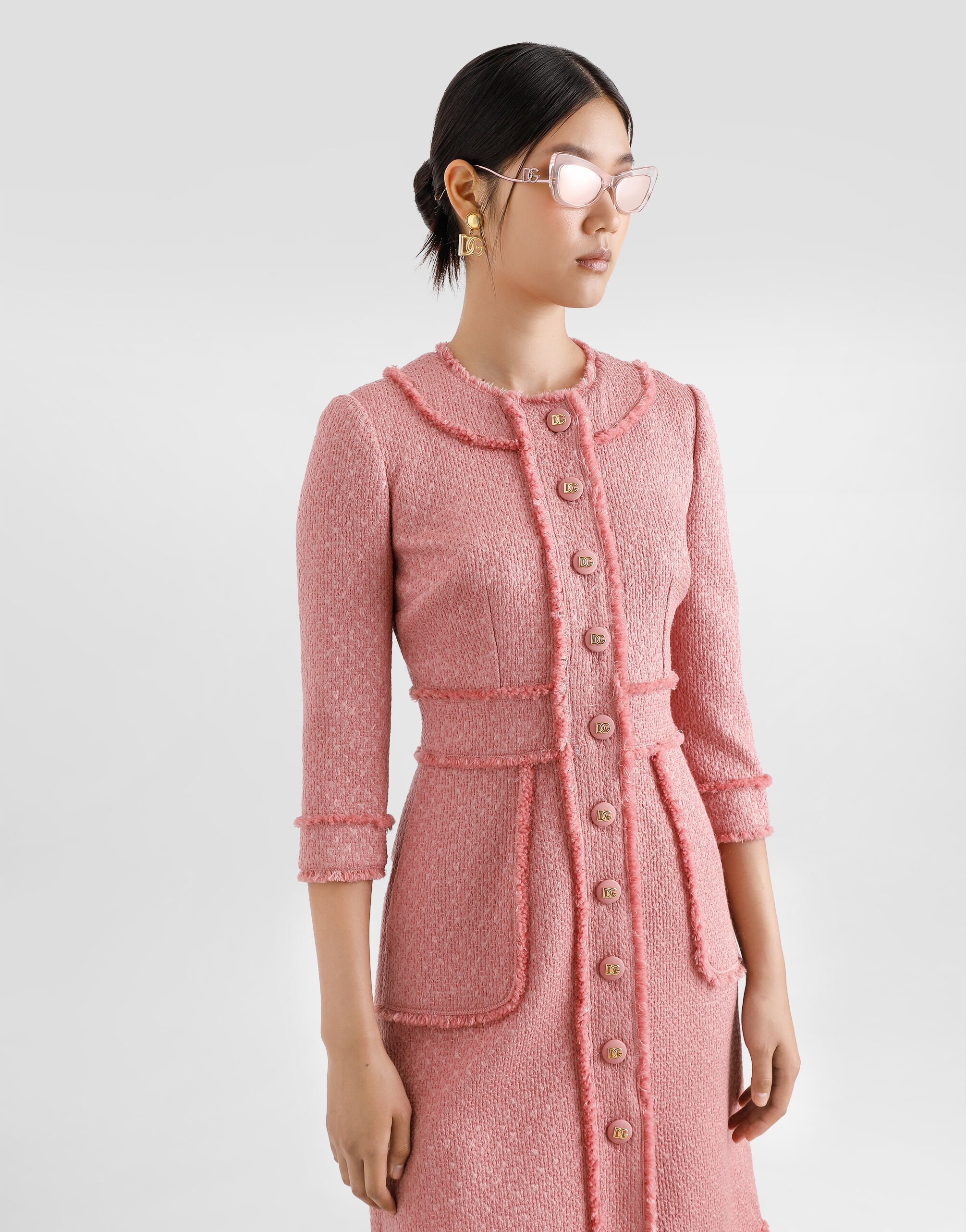 Raschel tweed A-line shirt dress in Pink for Women