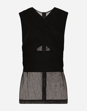 Dolce & Gabbana T-shirt in tulle stretch con drappeggio Nero G8RW5TG7M7Z