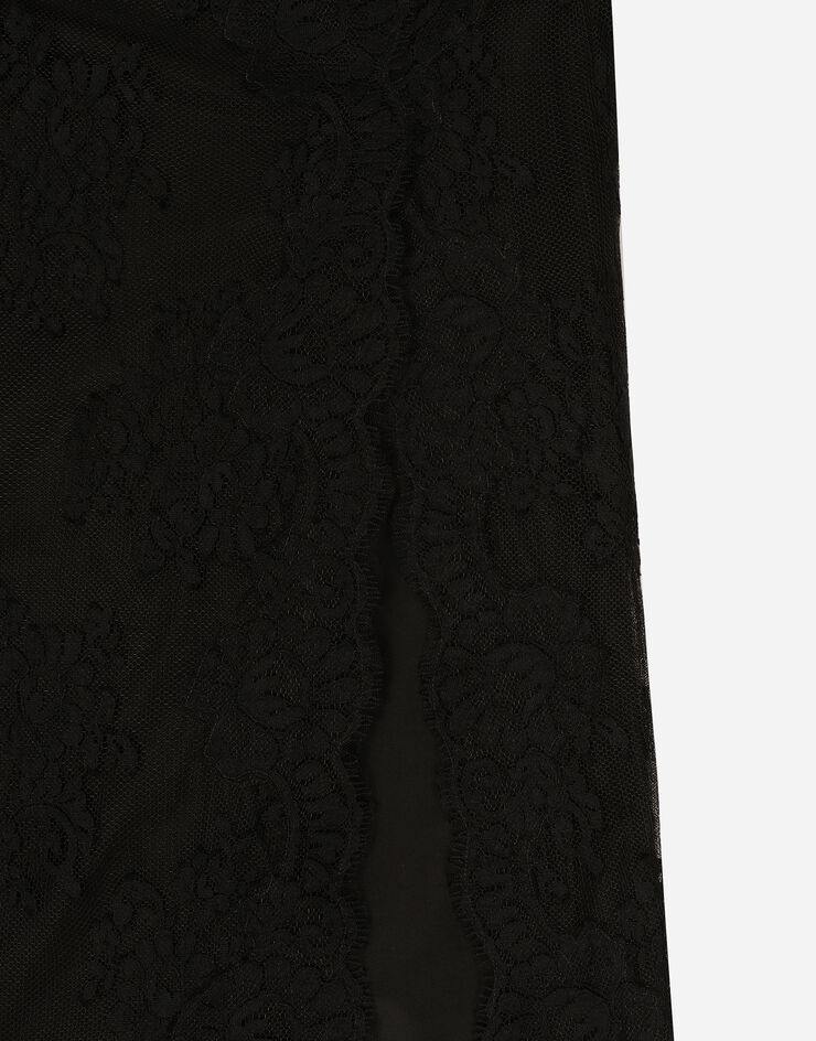 Dolce & Gabbana Vestido longuette tipo combinación de encaje Negro F6JAOTHLMO7