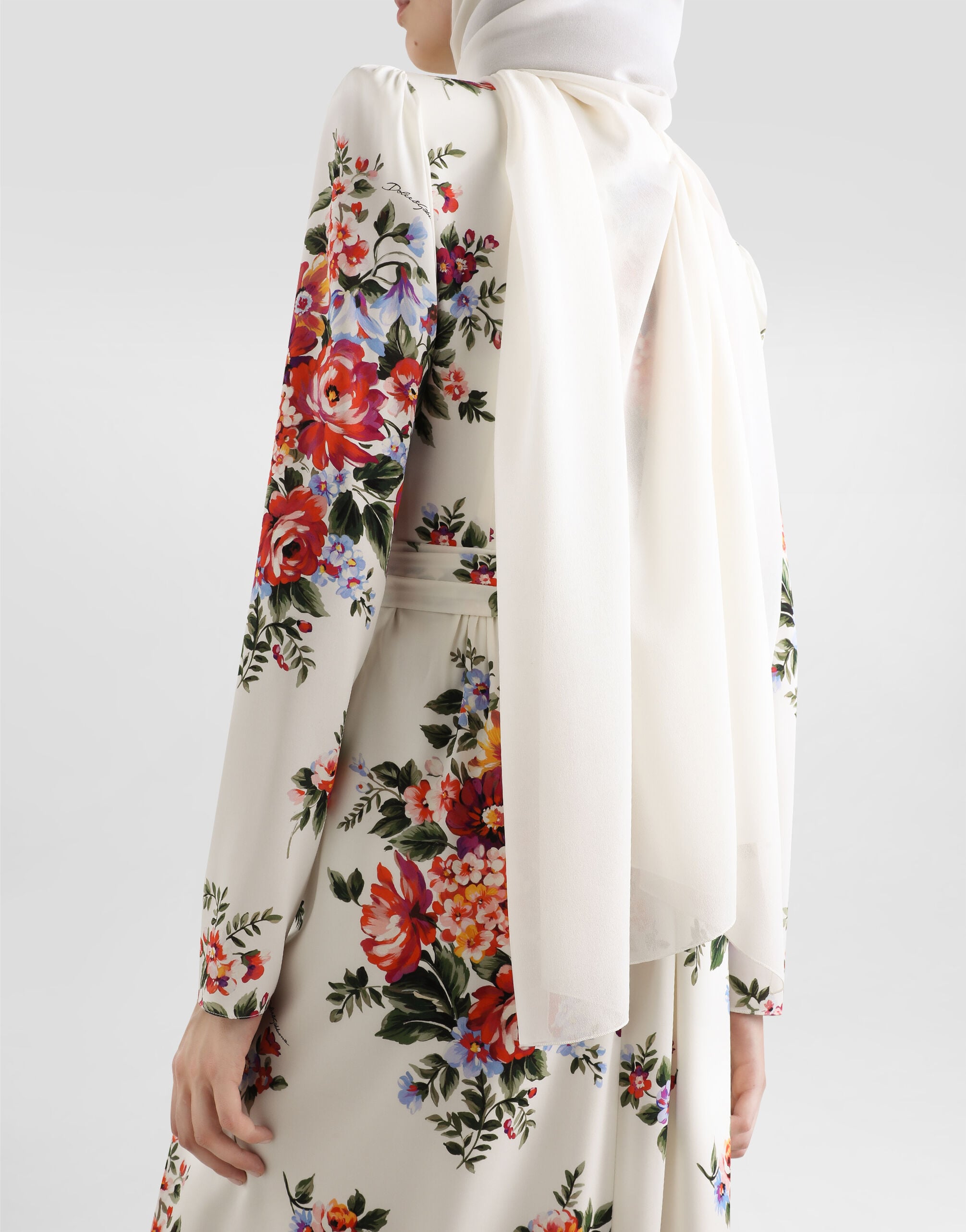 Flower bouquet-print charmeuse dress in Multicolor for Women