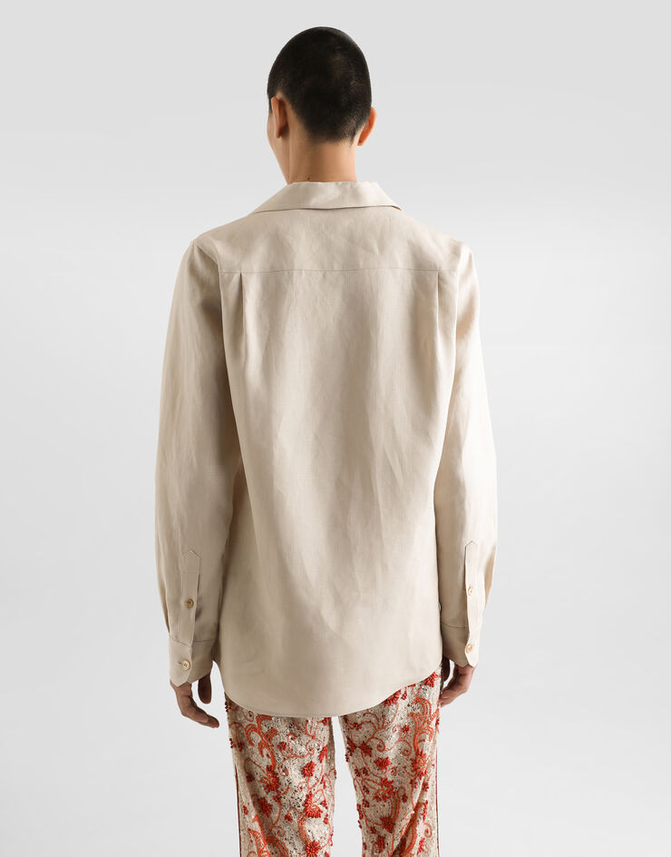 Dolce & Gabbana 亚麻帆布 V 领长袖衬衫 米色 G5MX5TFU4MC