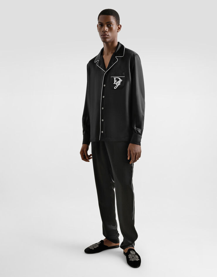 Dolce & Gabbana Silk vanity shirt with logo embroidery Black G5IF1ZFU1AU