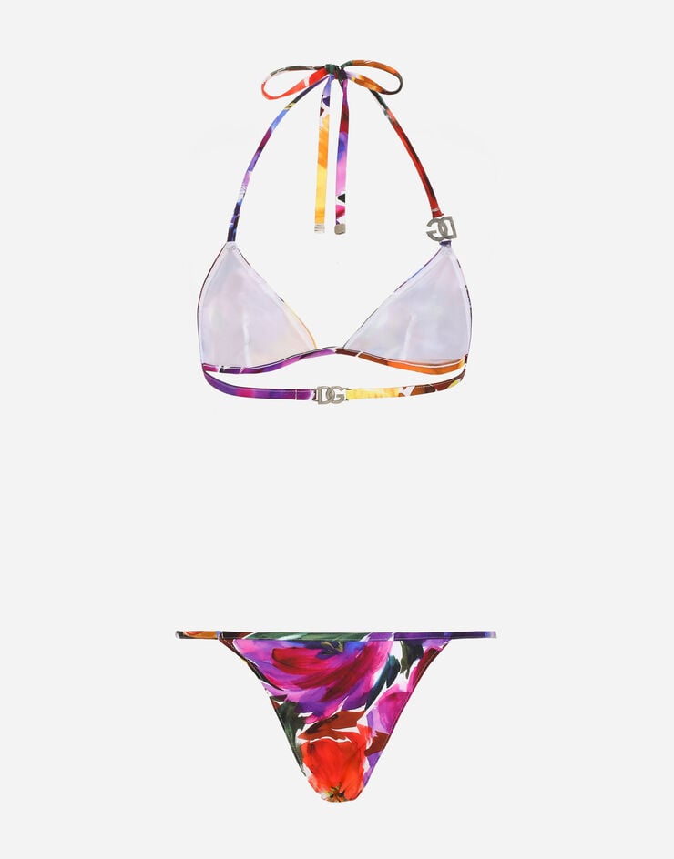 Dolce & Gabbana 抽象花卉印花 DG 徽标三角比基尼套装 印花 O8B76JFSG8G