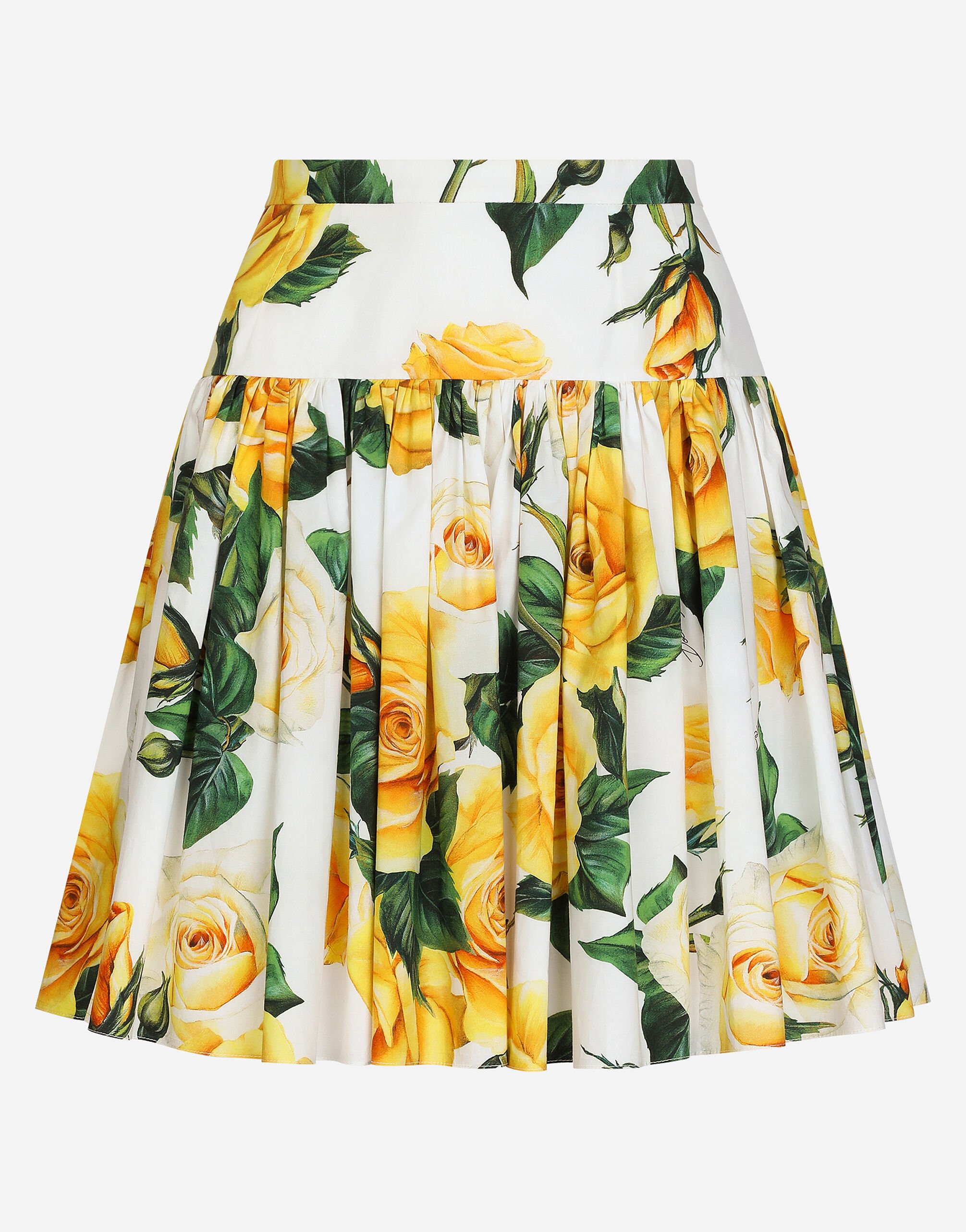 Dolce & Gabbana Short circle skirt in yellow rose-print cotton Print F4CWBTHS5R7