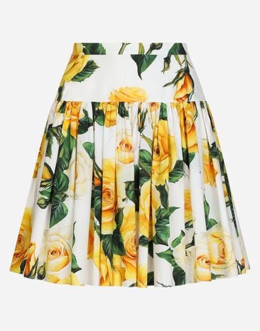 Dolce & Gabbana Short circle skirt in yellow rose-print cotton Print F4CUNTFPTAX