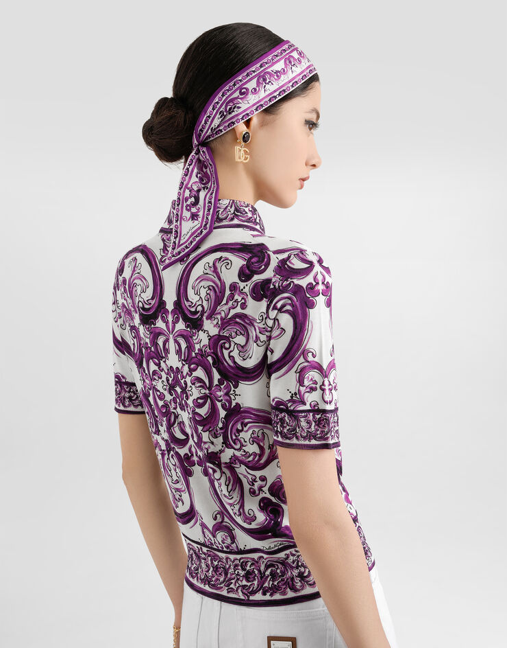 Dolce & Gabbana Majolica-print silk polo Multicolor FXZ01TJAHKG