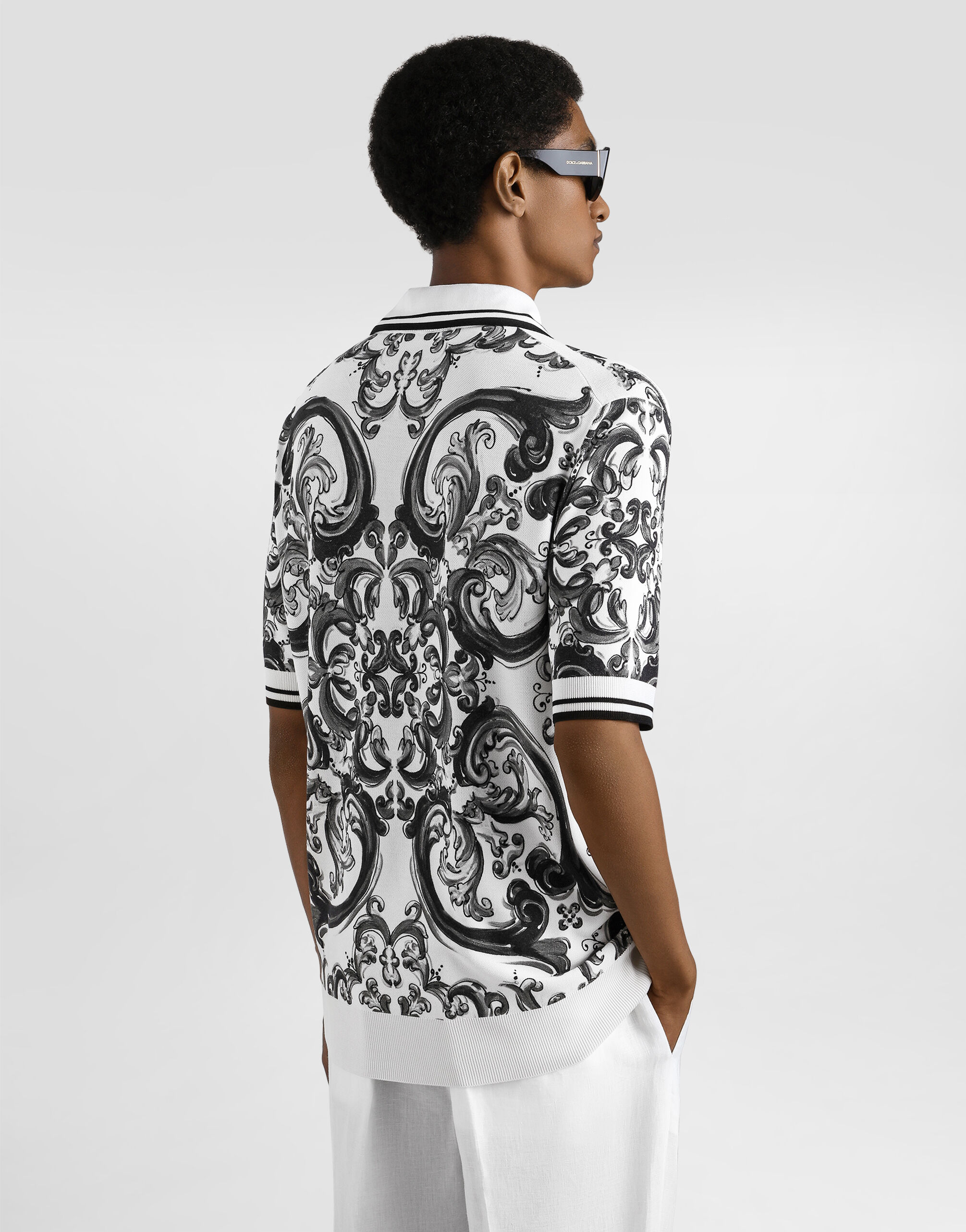 Majolica-print silk piqué polo shirt in Multicolor for Men
