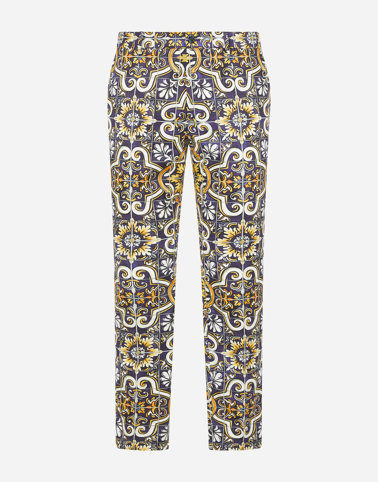 Dolce & Gabbana Stretch cotton pants with maiolica print STAMPA MAIOLICA GY6IETFSFJX