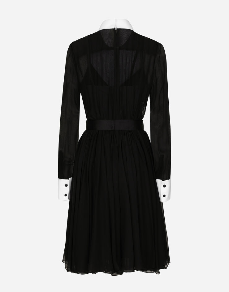 Dolce & Gabbana Платье-рубашка миди из шифона с манишкой и манжетами из пике черный F6JGXTFU1AT