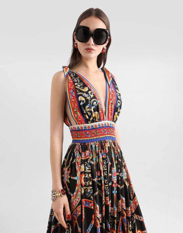 Dolce & Gabbana Carretto-print long poplin dress Multicolor F615ZTGDDTF