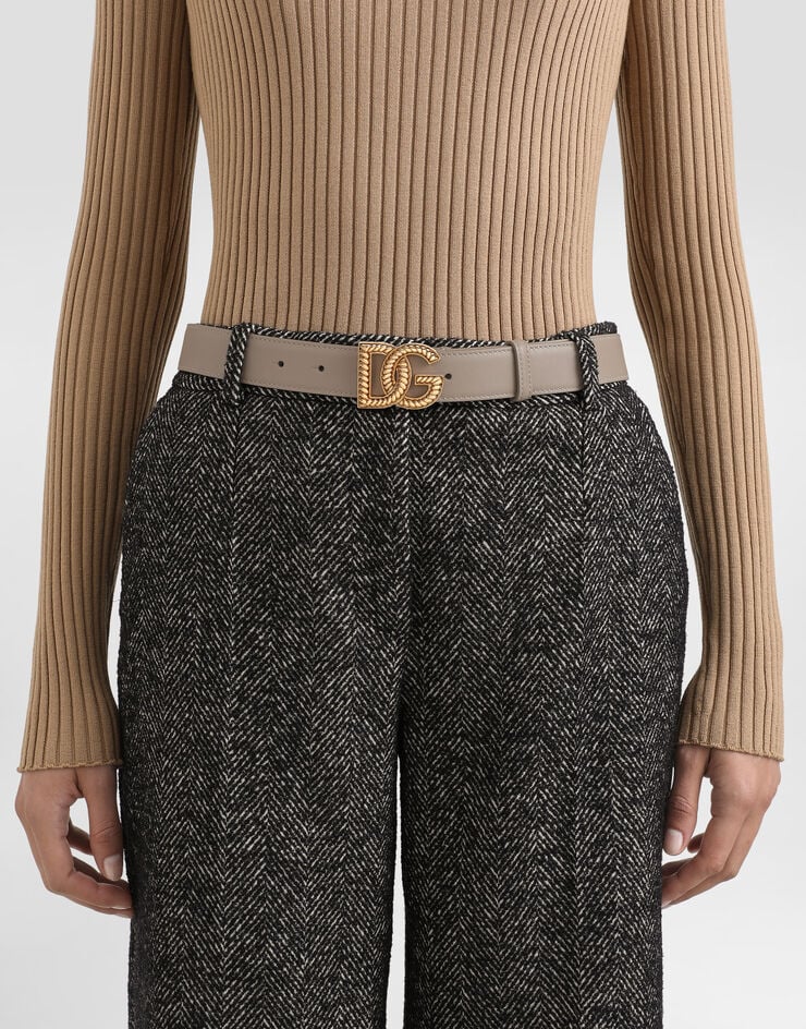 Dolce & Gabbana DG 徽标 Plongé 小牛皮腰带 米色 BE1663A9S25