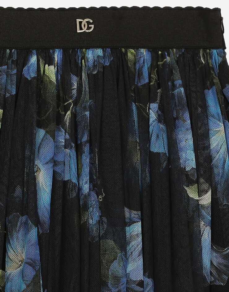 Dolce & Gabbana Long tulle skirt with bluebell print Imprima L55I00HS5Q3