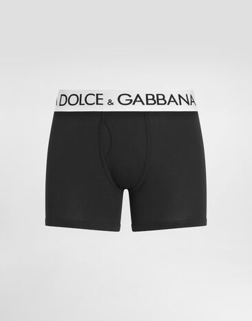 Dolce & Gabbana Boxer long en coton bi-stretch Noir M4B98JOUAIG
