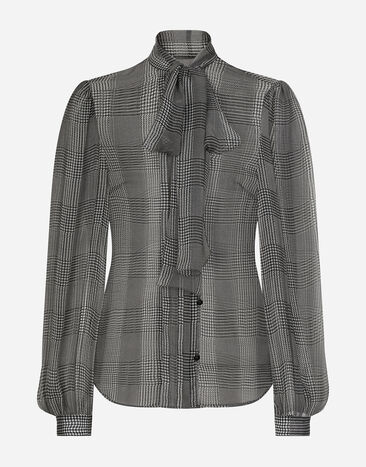 Dolce & Gabbana Silk chiffon shirt with glen plaid print Multicolor F5S61TIS1WD