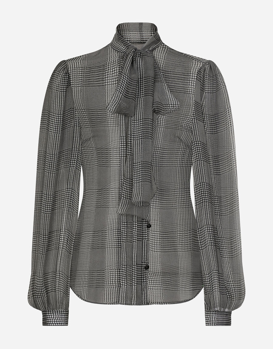 Silk chiffon shirt with glen plaid print