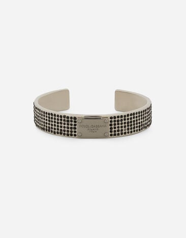 Dolce & Gabbana Rigid bracelet with rhinestones and logo tag Silver WBQ4S2W1111