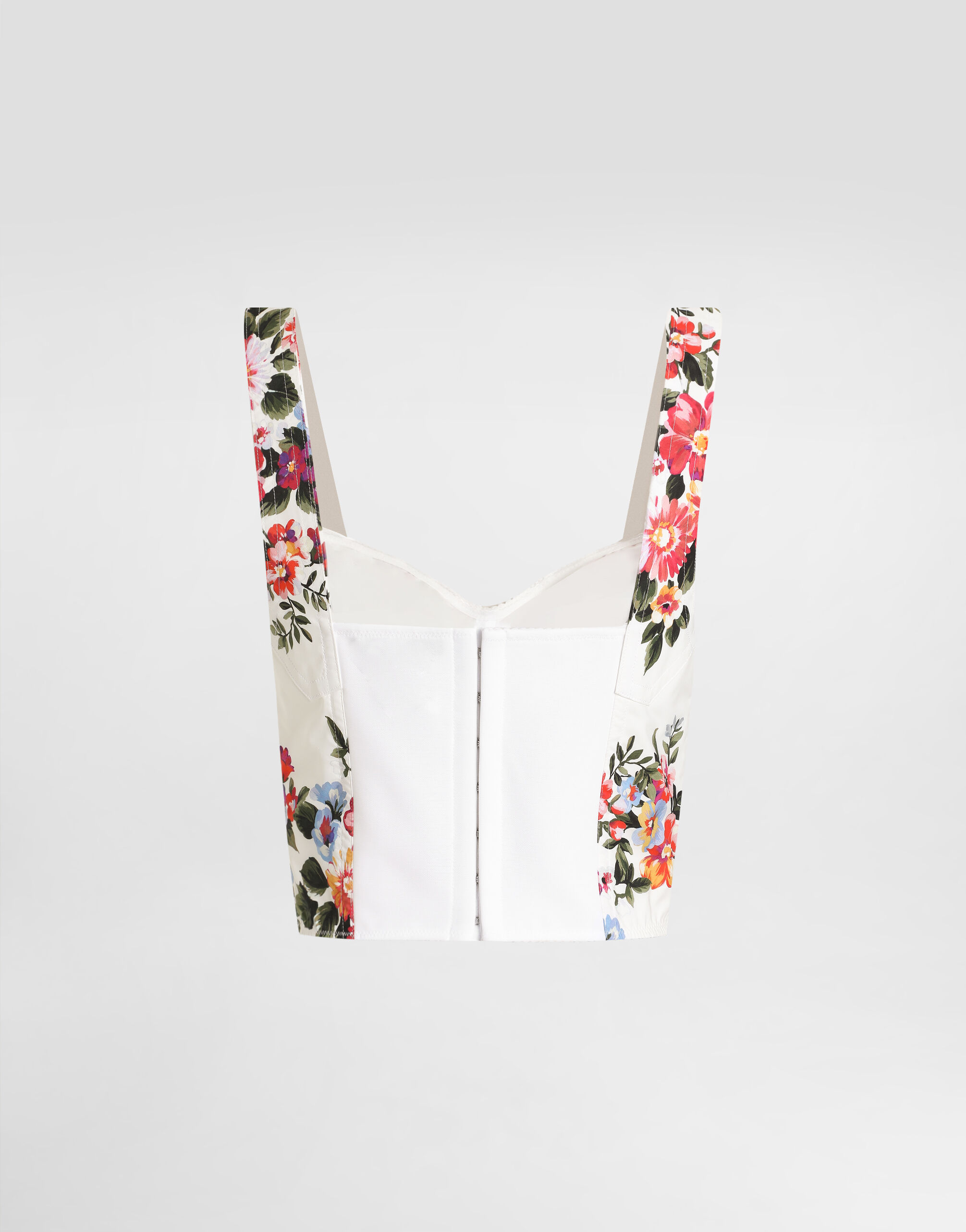 Flower bouquet-print cotton bustier top in Multicolor for Women