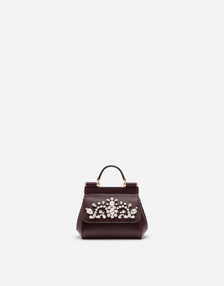 Dolce & Gabbana Mini sac Sicily en cuir de veau dauphine avec strass brodés Violet BB5999B5756