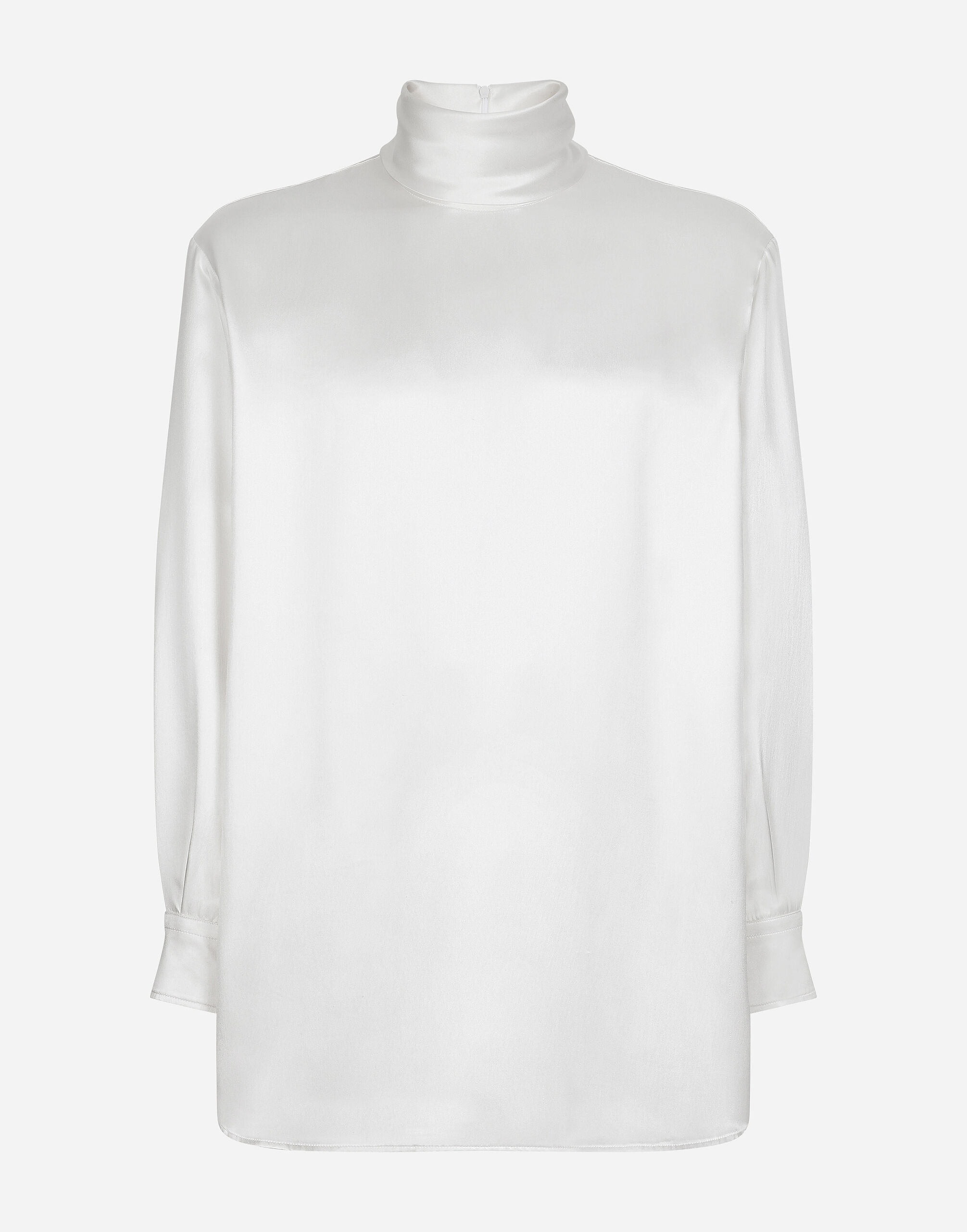 Jersey de cuello alto ancho de seda con punos de camisa en Blanco de Hombre Dolce Gabbana