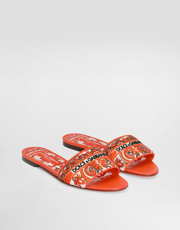 Dolce & Gabbana Flat slippers with majolica embroidery Multicolor CQ0571AV804