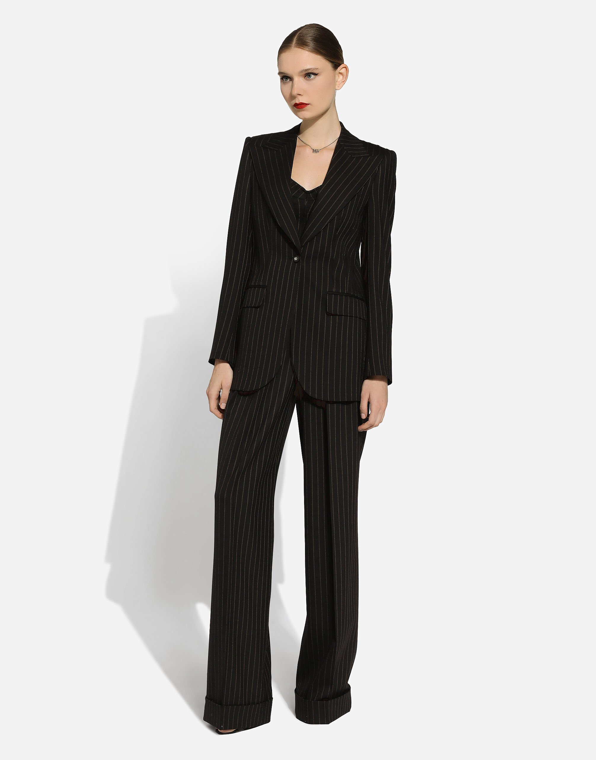 パンツ DOLCE & GABBANA WOOL PINSTRIPE FLARE PANTS Flared pinstripe wool pants in Multicolor for Women