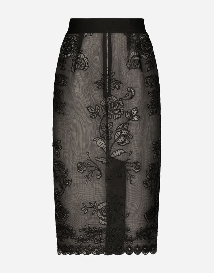 Dolce&Gabbana Crinoline calf-length skirt with inlay embellishment Black F4B0KZG7XTY