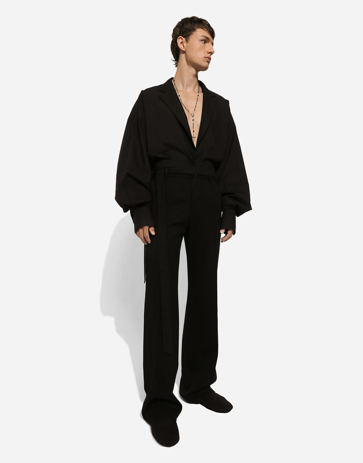 Dolce & Gabbana Camicia con revers e collo giacca in cotone Nero G2SV4TFU5T9