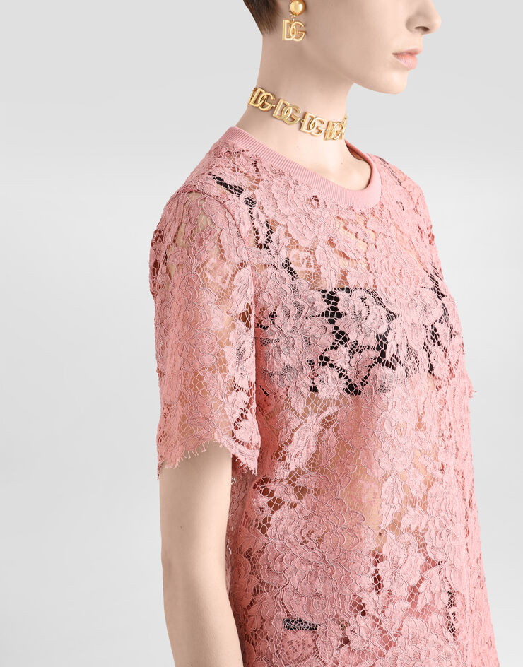 Dolce & Gabbana Short-sleeved Cordonetto lace T-shirt Pink F8V21THLM7L