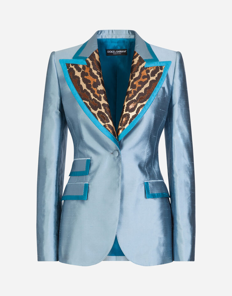 Dolce & Gabbana SINGLE-BREASTED BLOCK COLOR JACKET IN SHANTUNG LIGHT BLUE F29FITFU1L5
