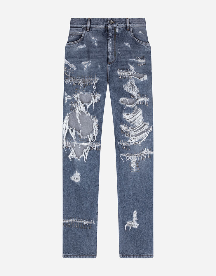 Dolce & Gabbana Oversize jeans with rips and safety pins Multicolor GWVNXZG8FJ8