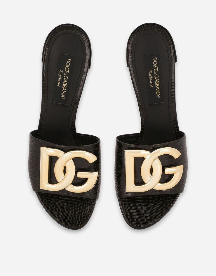 Dolce & Gabbana Iguana-print calfskin mules with DG logo Black CR1391B5955