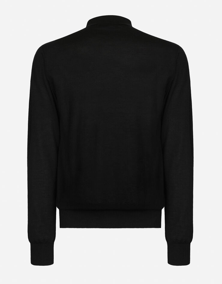 Dolce&Gabbana Cashmere polo-style sweater with DG logo embroidery Black GXR45ZJAWV6