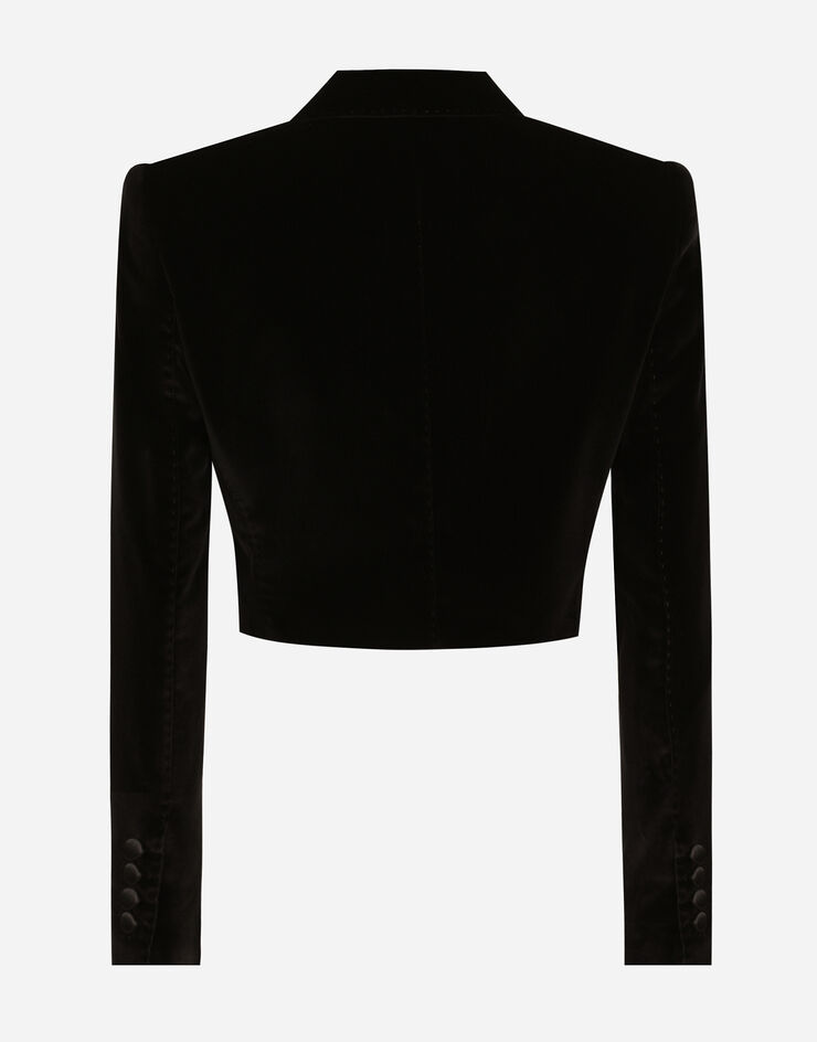 Dolce & Gabbana Chaqueta tipo esmoquin corta de botonadura doble de terciopelo Negro F291WTFUVG7