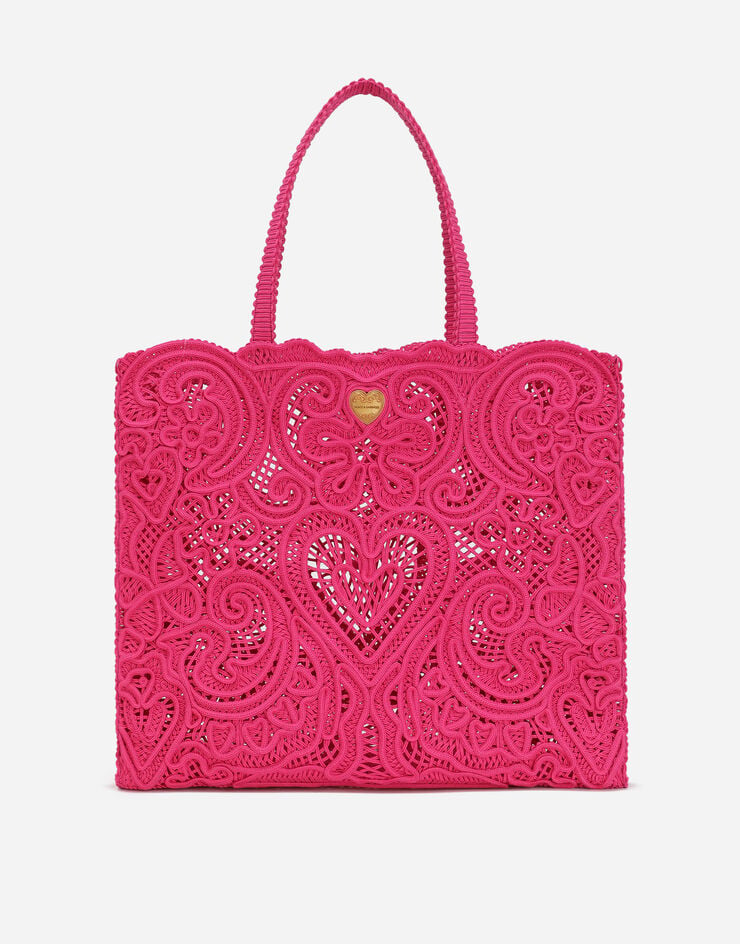 Dolce&Gabbana Большая сумка-шоппер с вышивкой из кордового кружева фуксия BB6957AW717