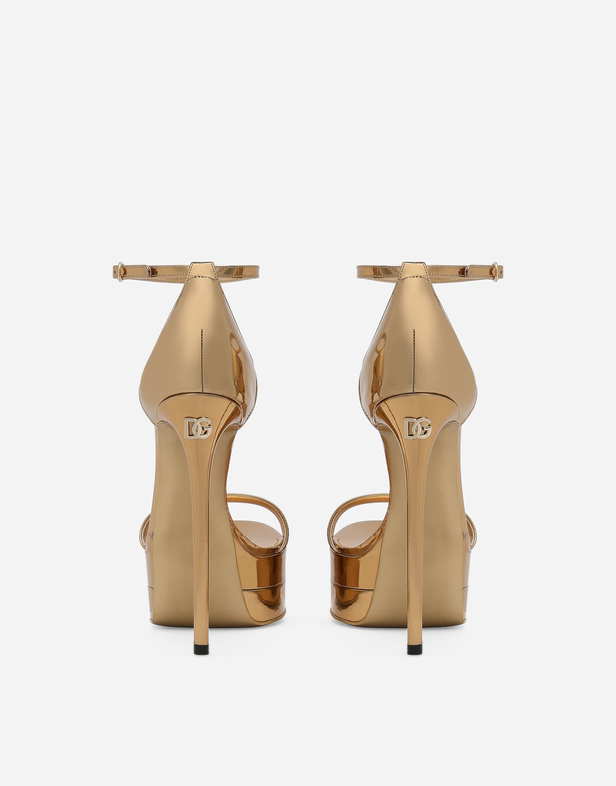 ゴールドロゴが良い♪DOLCE&GABBANA ベルベットミュールサンダル ゴールドのウィメンズ Calfskin platform sandals | Dolce&Gabbana®