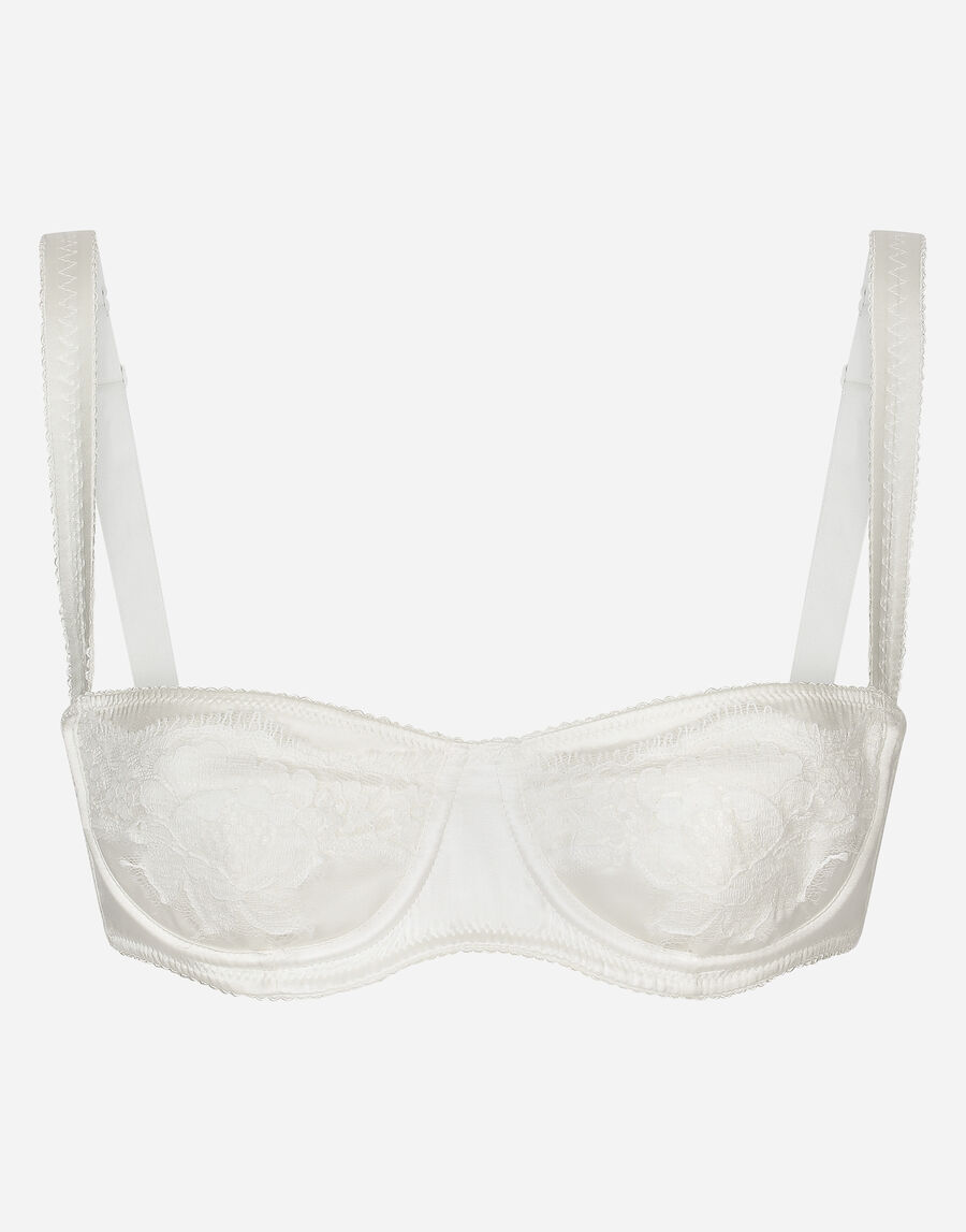 Semi-padded satin balconette bra with lace