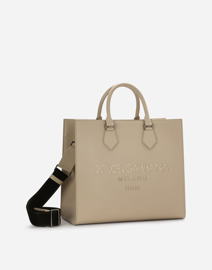 Dolce & Gabbana Calfskin nappa shopper with logo Beige BM1796AS738