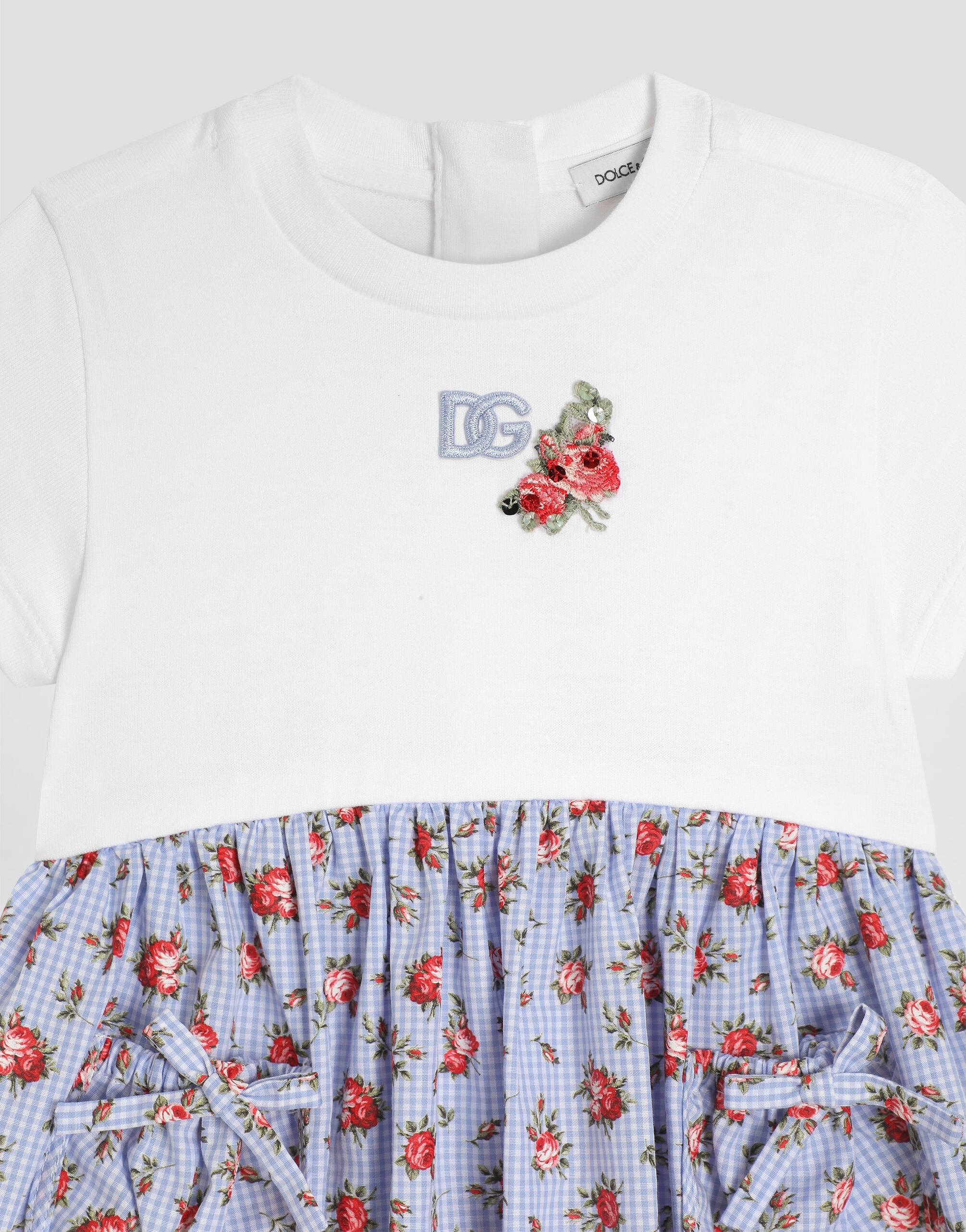 Floral-print jersey and poplin dress with DG embroidery in