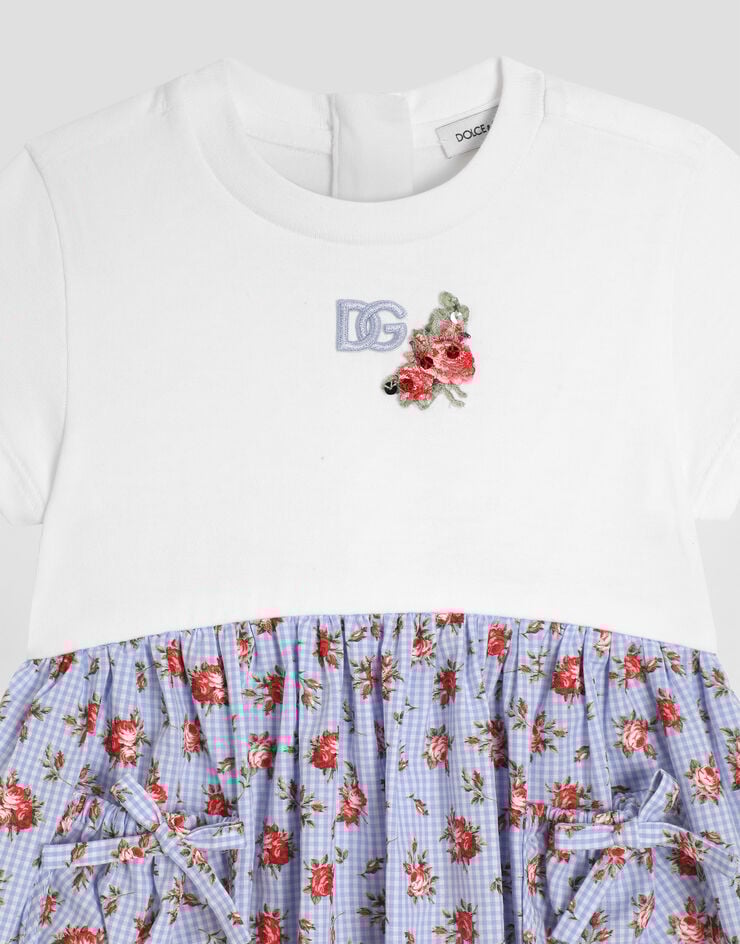 Dolce & Gabbana Floral-print jersey and poplin dress with DG embroidery Multicolor L2JDB7G7PVN