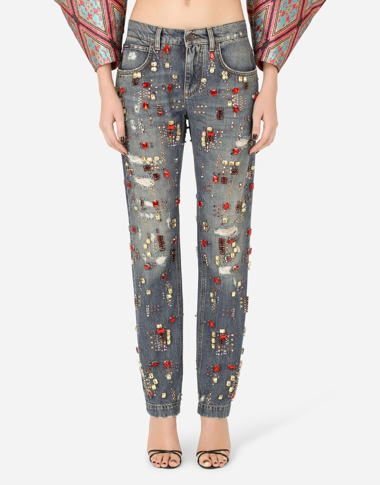 Dolce & Gabbana Boyfriend jeans with stone embellishment Multicolor FTBI2ZG8FH2