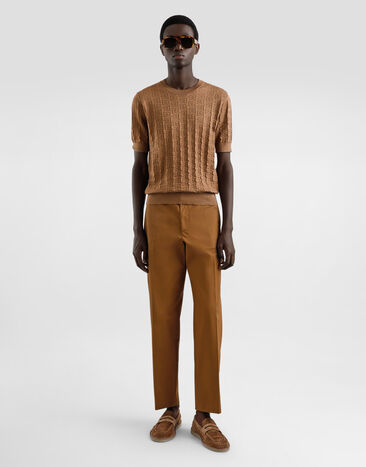 Dolce & Gabbana Silk round-neck sweater with all-over DG logo embroidery Beige GXX03TJBSKE