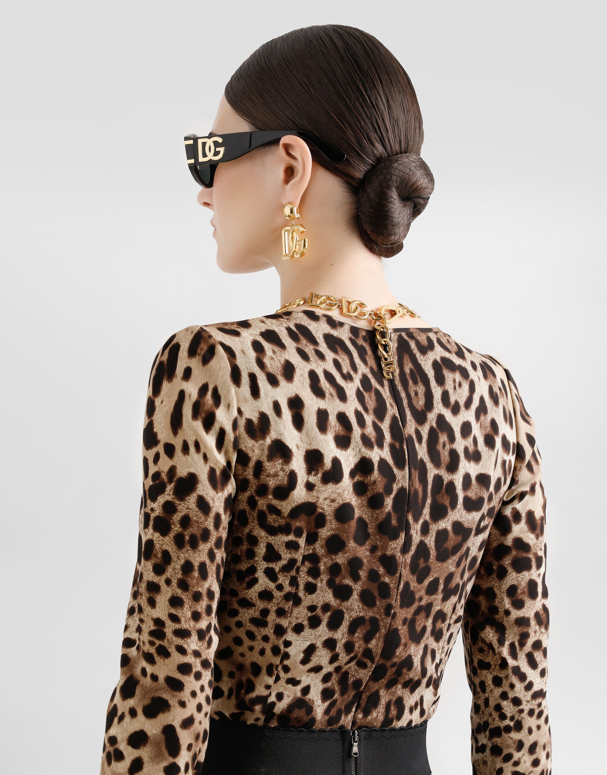 Leopard-print charmeuse top in LEO PRINT for Women | Dolce&Gabbana®